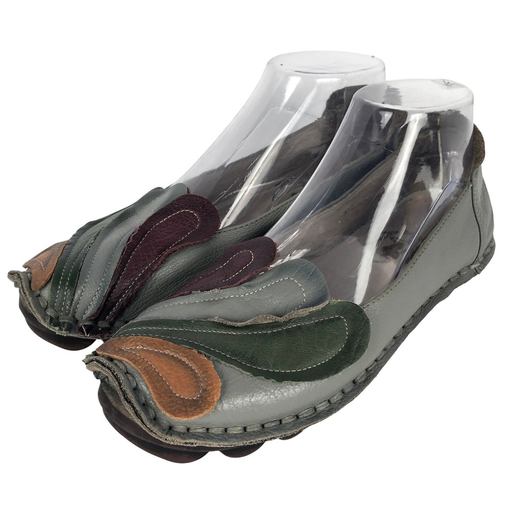 MOTHER'S TOUCH Soft Leather Whipstitched Boho Chunky Shoes Sz KOR 245 US 7.5 38